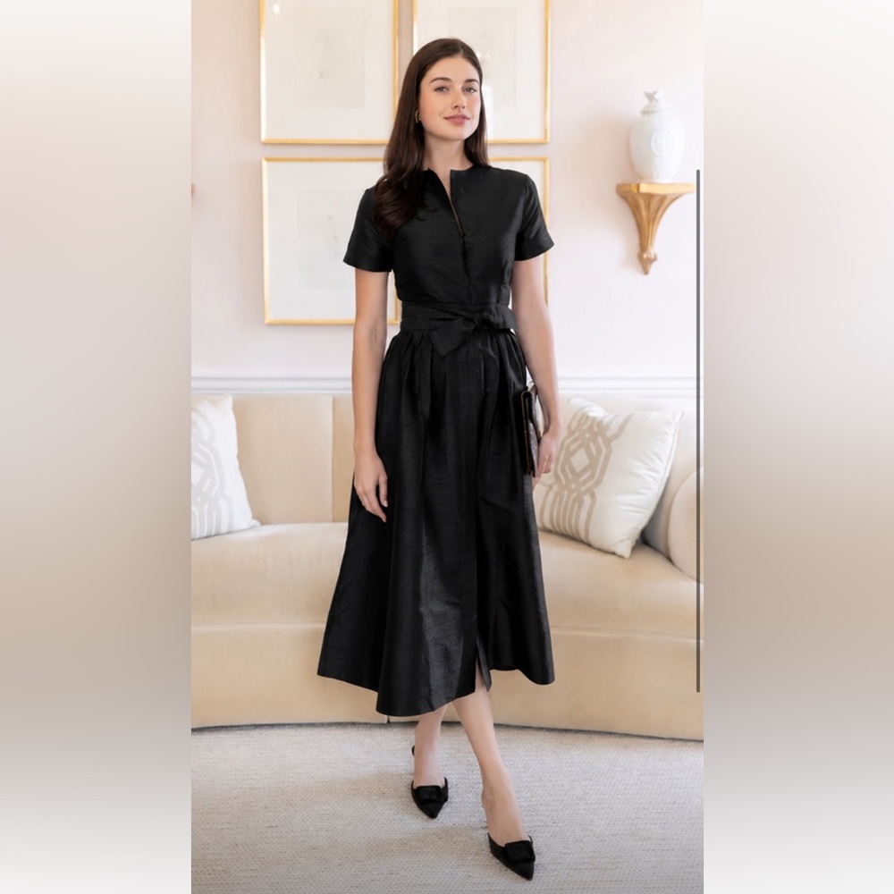 Julia Amory Kate Betty Black Dupioni Silk Midi Maxi Dress NWT Small
